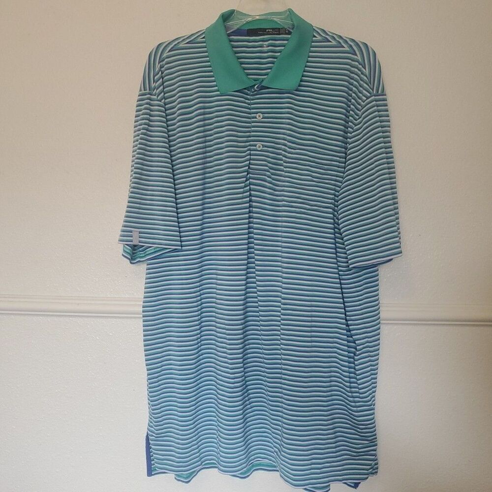 RLX Ralph Lauren Golf Polo Shirt Striped‎ Green Lavender Wicking Mens Sz XL